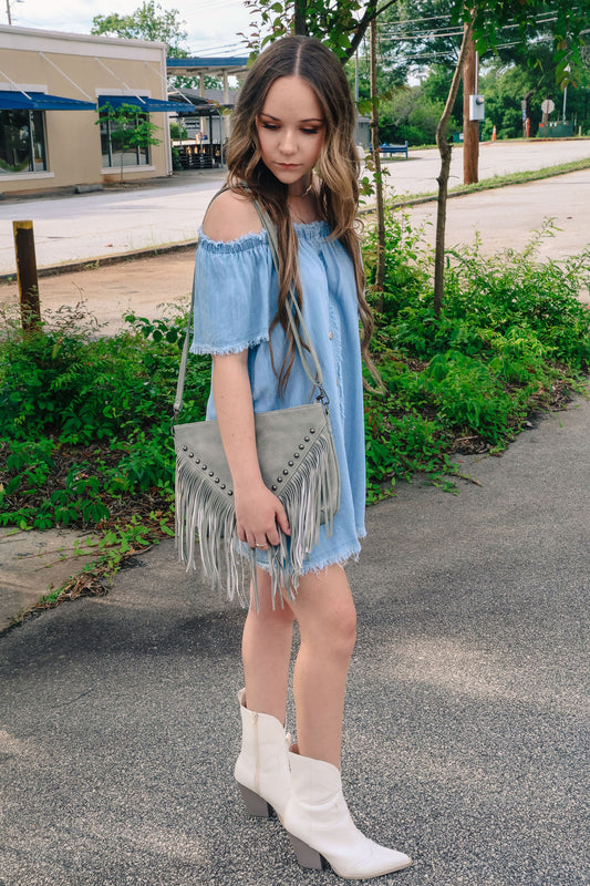 Gray Fringe Bag