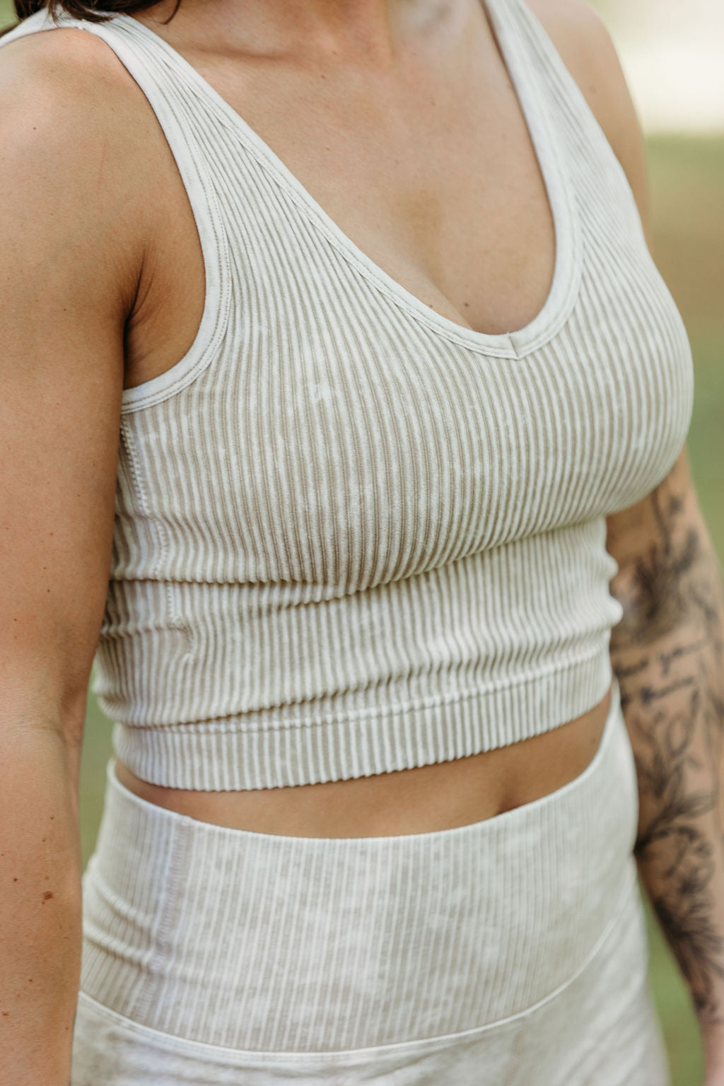 Washed Rib Crop V-Neck Tank