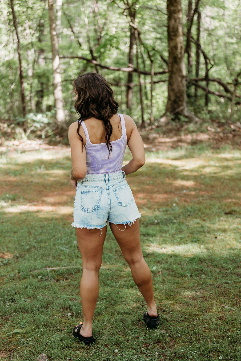 Washed Rib Crop V-Neck Tank