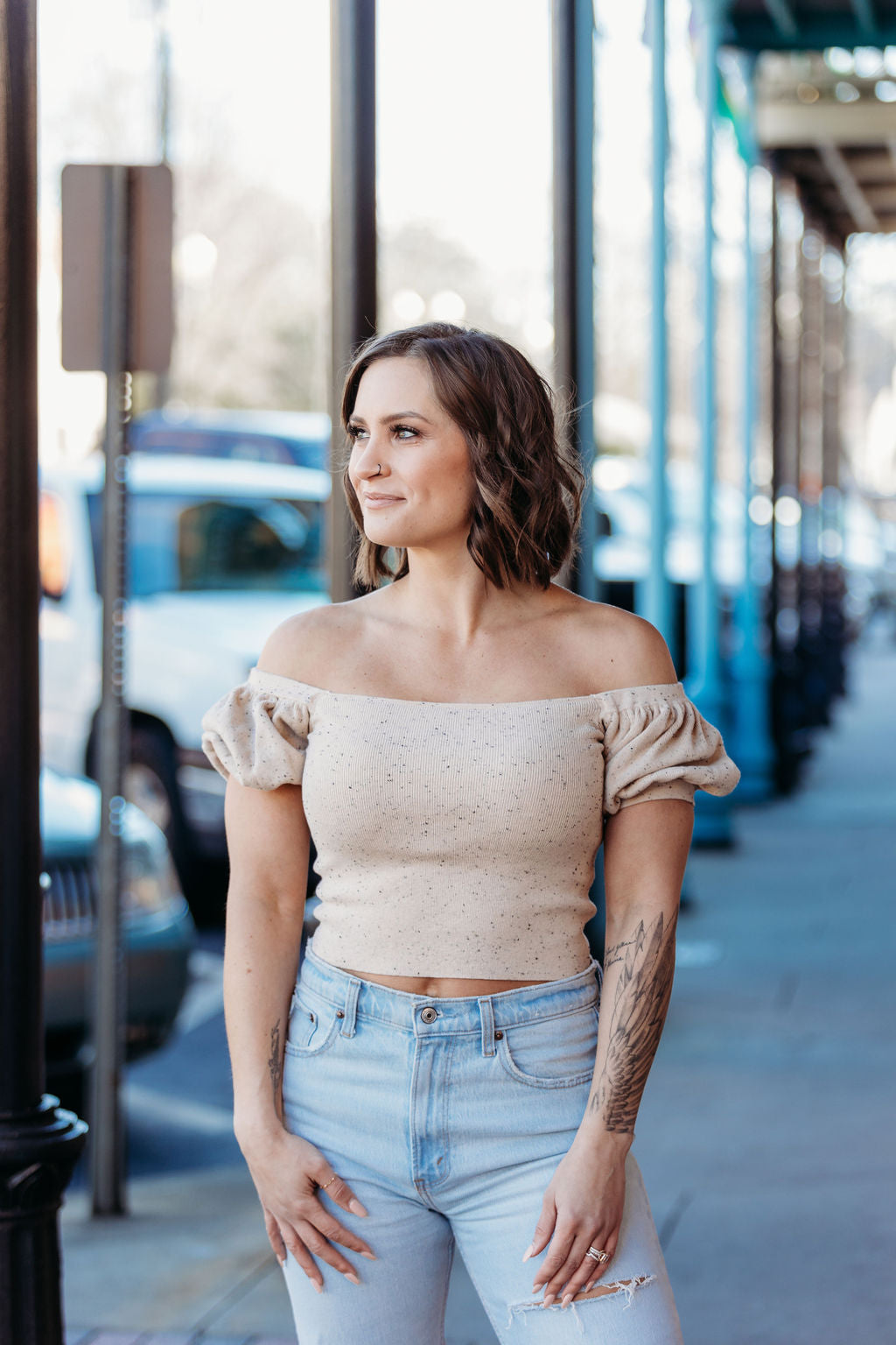 Speckled Puff Crop Top