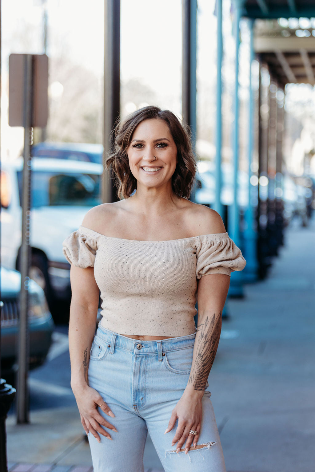 Speckled Puff Crop Top