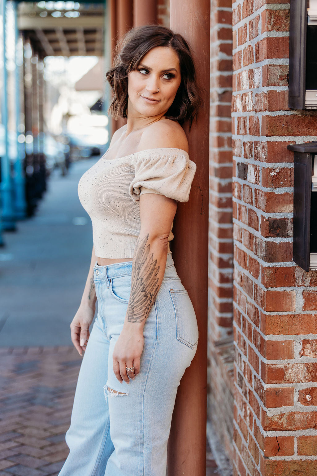 Speckled Puff Crop Top