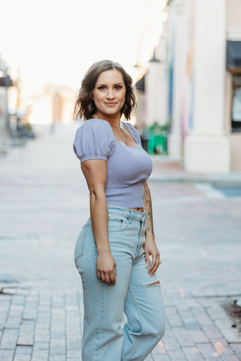 Speckled Puff Crop Top