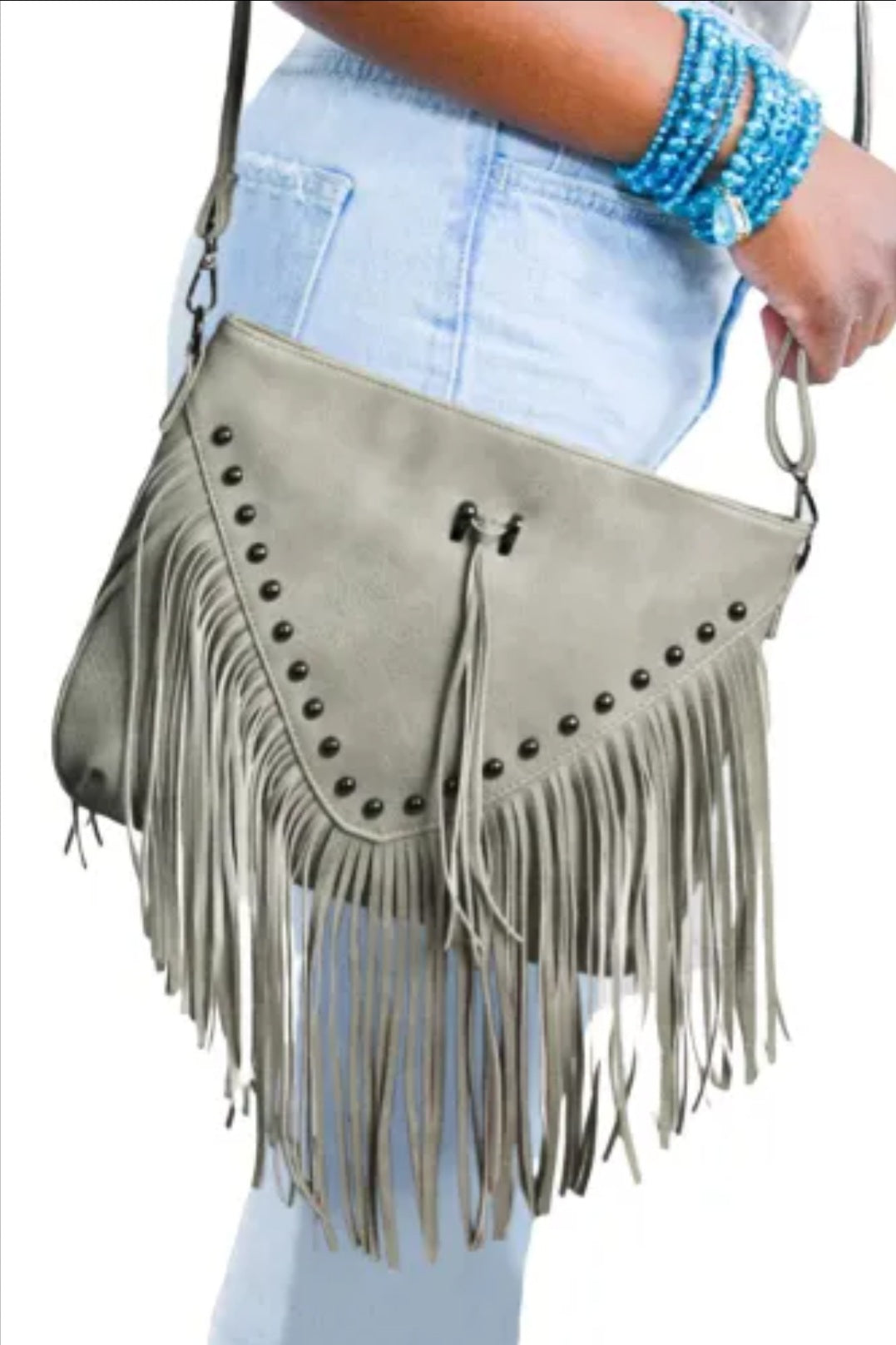 Gray Fringe Bag